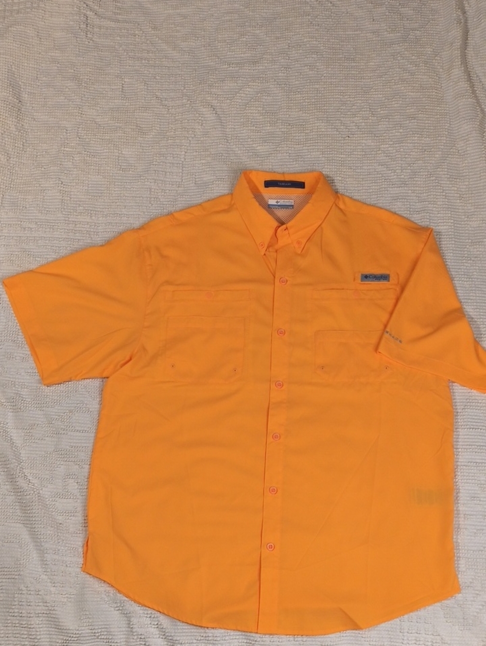 Columbia Short-Sleeve Button-Down Tamiami Men's Large Coral Orange Vented Light